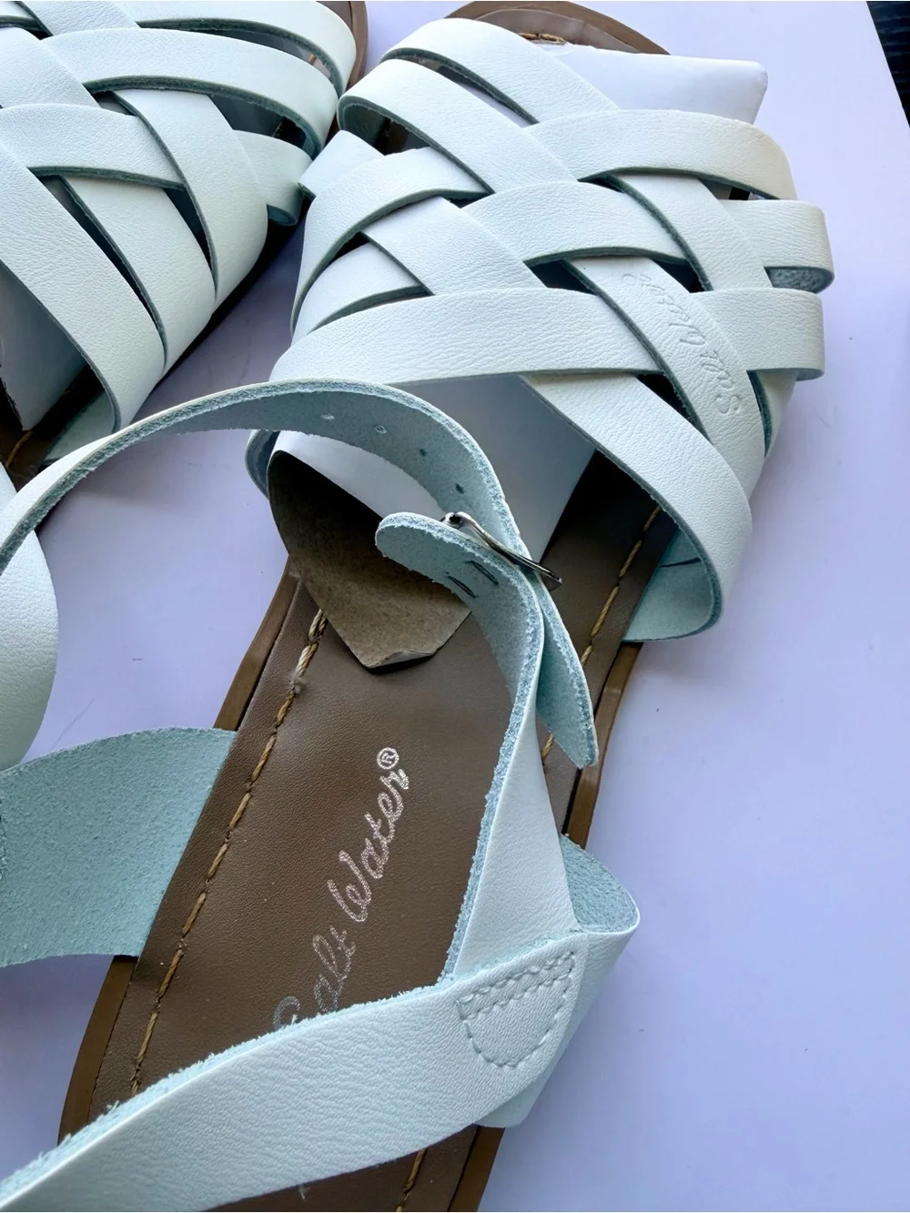 Women's White Woven Leather Sandals - Classic Strappy Comfort